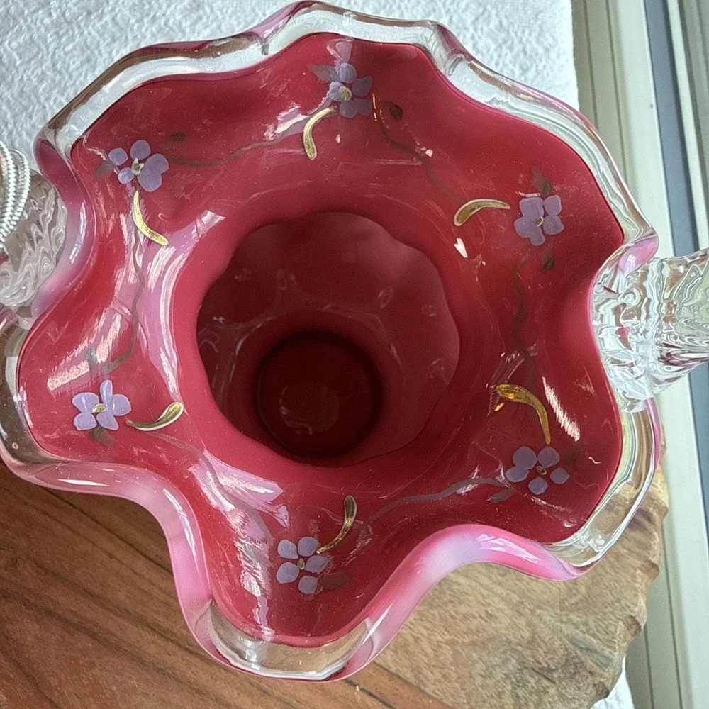 VTG Fenton Roses on Peach Crest Basket Connoisseur Collection Signed/LE (read)